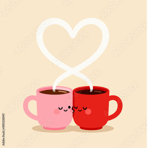 A warm cup of coffee with heart-shaped steam, showing love, comfort, and a cozy cafe morning