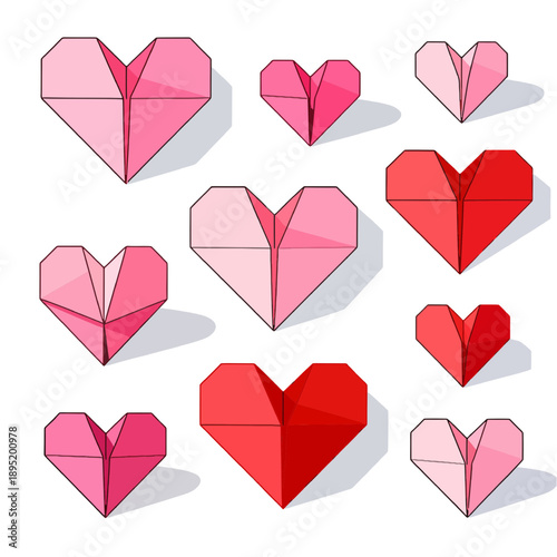 Romantic red and pink seamless pattern with hearts icons for Valentine's Day vector illustration design set featuring love symbols and wedding decoration shapes for passion and holiday art