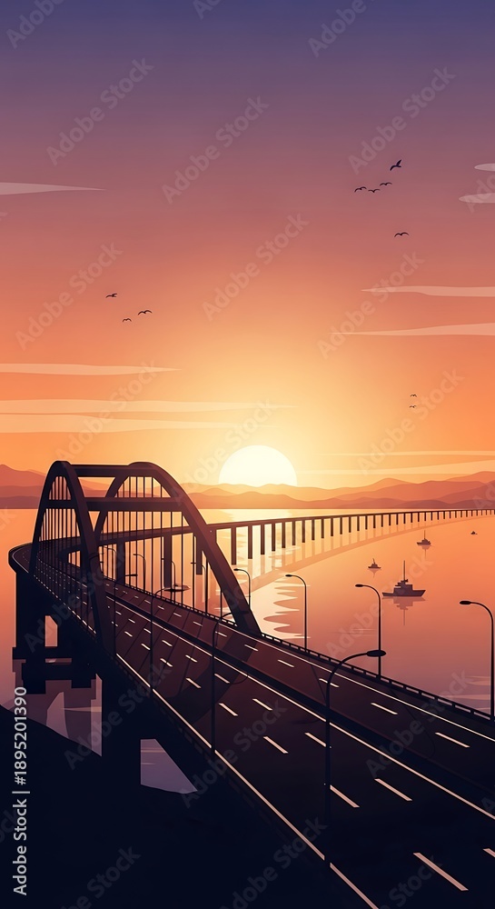 Obraz premium Sunset over bridge with water view.
