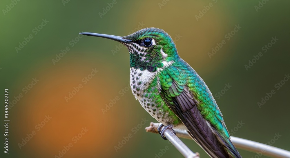 Obraz premium Vibrant green hummingbird perched on a branch