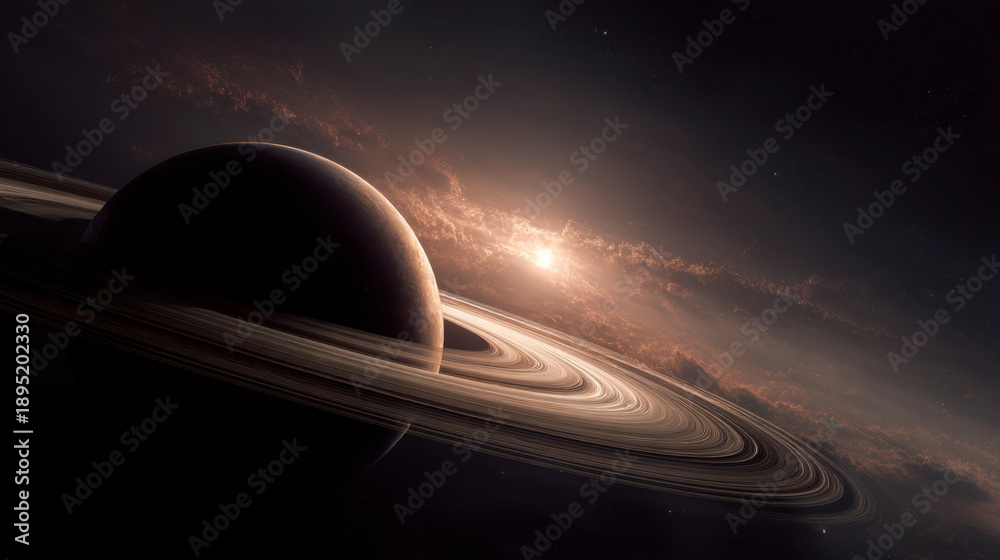 Obraz premium Planetary rings: an intricate cosmic dance in the vast universe