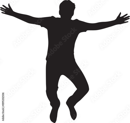 Young man jumping with arms outstretched vector illustration on transparent background