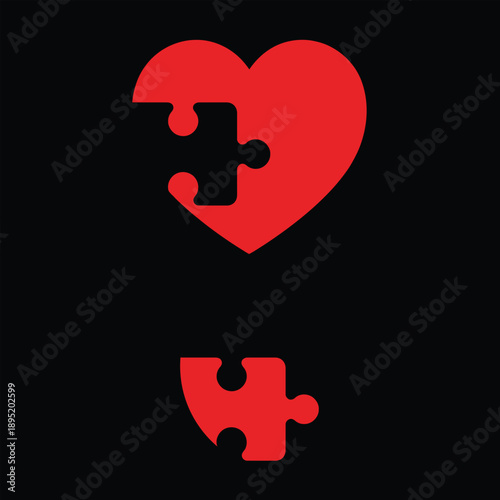 A vibrant red heart shape composed of interlocking puzzle pieces symbolizing love and connection on transparent background high quality professional detailed
