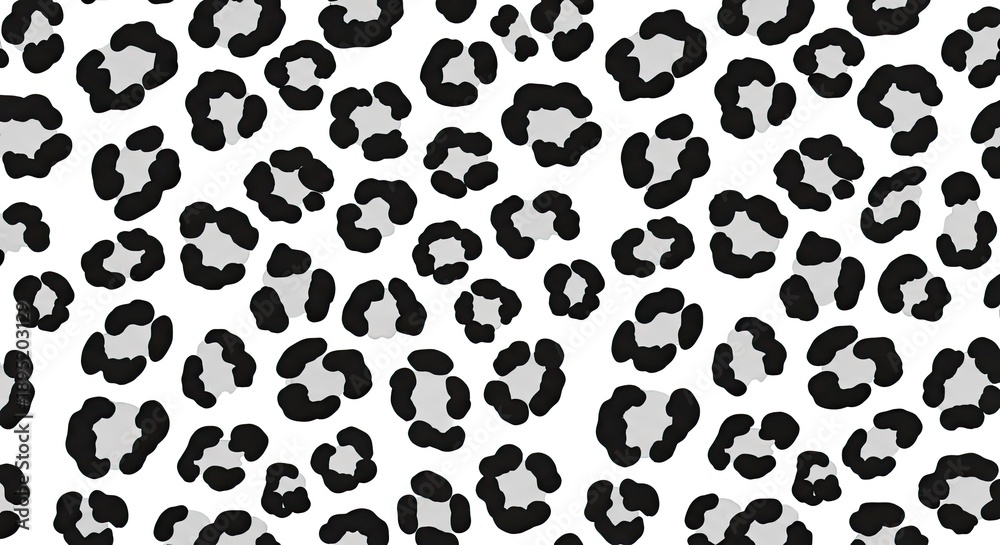 Fototapeta premium Black and white leopard print fabric pattern with abstract animal spots