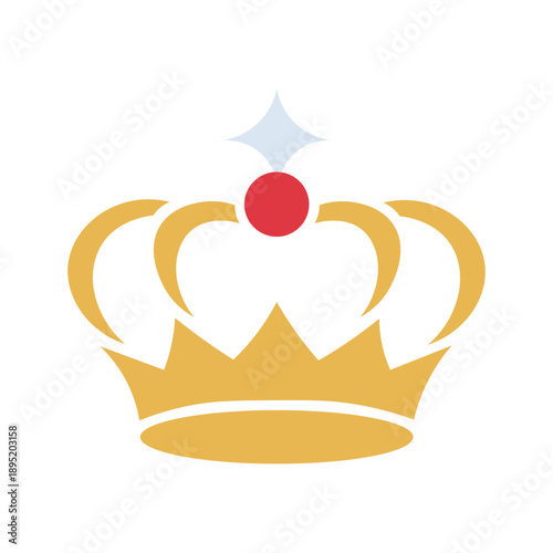 Golden crown with red jewel and star on white background