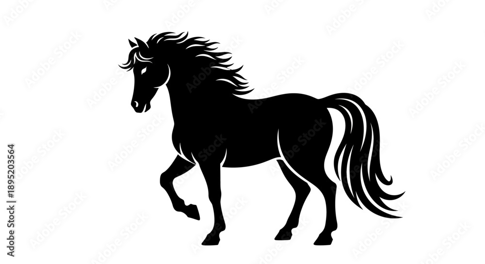 Obraz premium Black Silhouette of Running Horse.