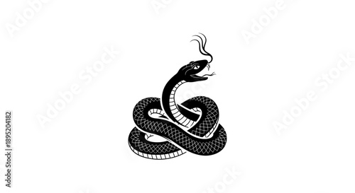 Black snake illustration coiled and raised.