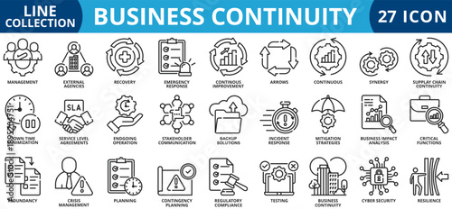 Business continuity icon set outline style icon set collection vector illustration
