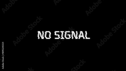 no signal text glitch warning animation pixel effect. computer program hacking network errors message. 4k video black glitched background. signal error