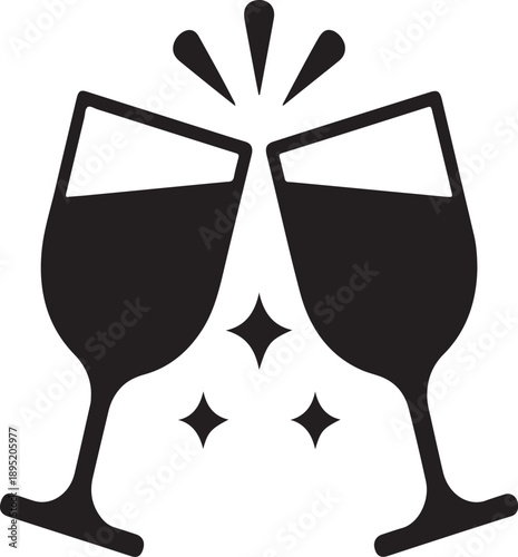 Two glasses clinking in a toast icon with stars and splash elements