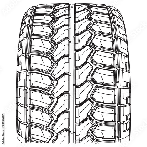 Detailed Black and White Vector Illustration of Off-Road Tire Tread Pattern