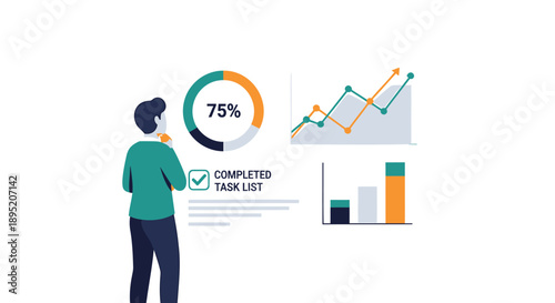 Vector infographic elements with person analyzing data