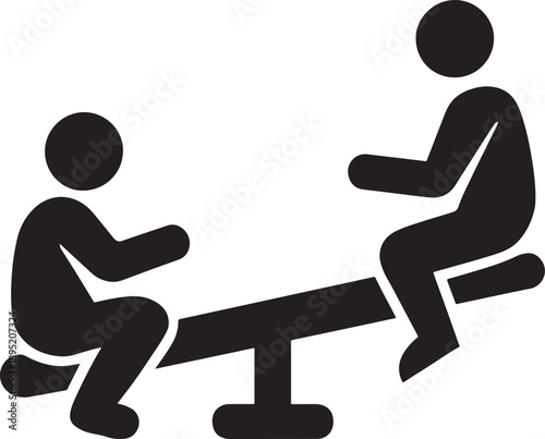 Kids Playing on Seesaw Vector Icon Minimalist Children Playground Silhouette for Preschool Education Branding Park Activity Logo