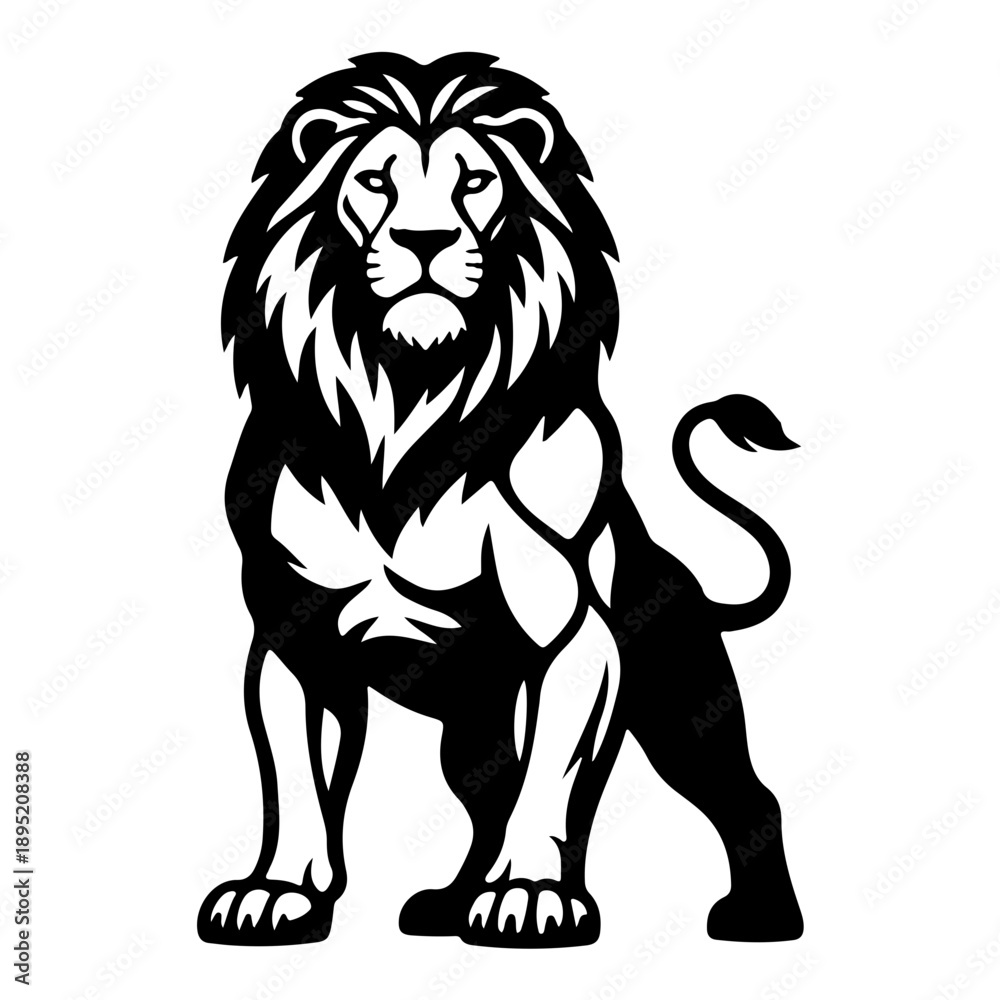 Obraz premium Majestic Lion Head Vector Illustration, Modern Minimalist King Face Logo for Luxury Branding, Aggressive Roaring Mascot and Geometric Animal Silhouette