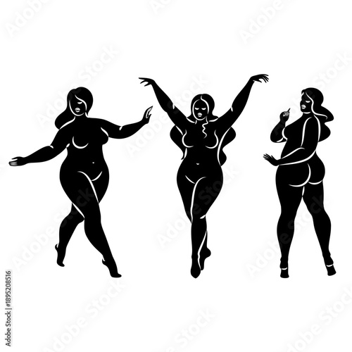Collection. Silhouette of the figure of a slender naked woman. The girl is standing, she is overweight. A lady full of beauty and sexuality. Vector illustration set