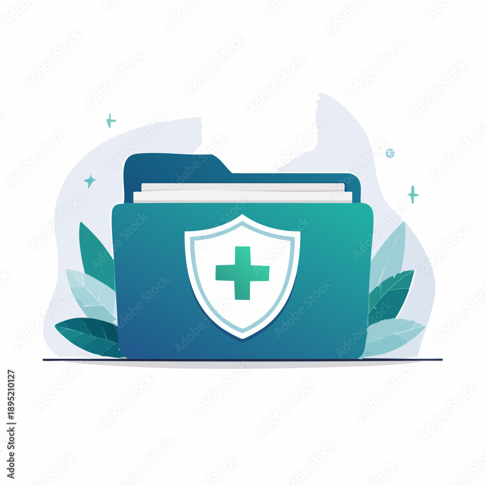 Obraz premium Secure digital health archive folder with medical shield protection for confidential patient database management