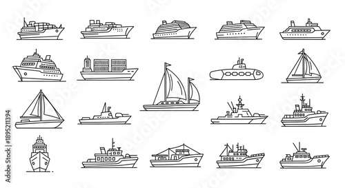 Collection of Various Illustrated Boat Designs.
