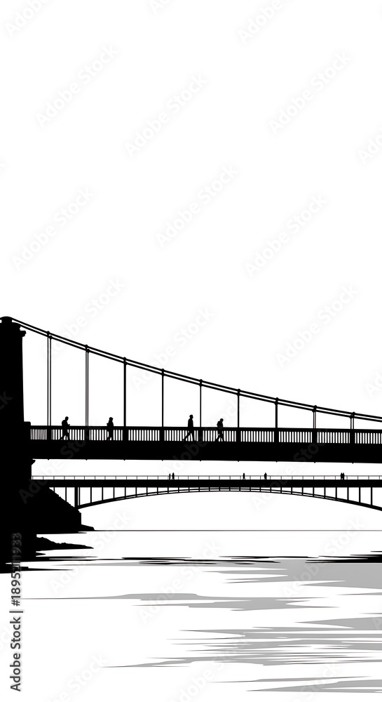 Fototapeta premium Black and white bridge over water.