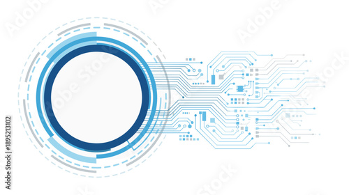 Modern circuit board design with sleek blue lines and empty circle