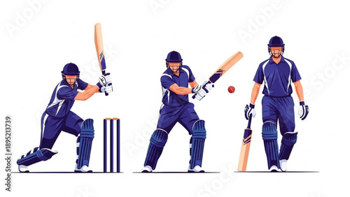 Cricket player batting and standing with bat in hand illustration