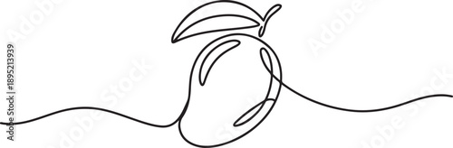 Continuous one line drawing of mango fruit with leaf.one line vector illustration with white background