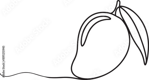 Continuous one line drawing of mango fruit with leaf.one line vector illustration with white background