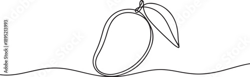 Continuous one line drawing of mango fruit with leaf.one line vector illustration with white background