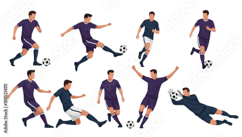 Soccer players in various actions on the field illustration