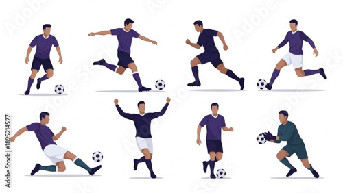 Soccer player in various actions on the field from different viewpoints