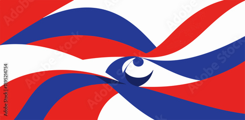 Defender of the Fatherland Day: Russian Patriotic Wave Emblem with Vigilant Eye