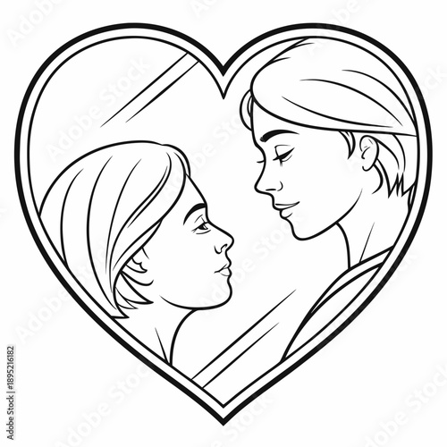 Conceptual vector illustration of a heart shape reflected in a clean mirror, symbolizing introspection and self-care.
