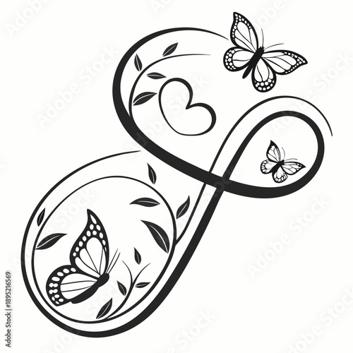 Clean vector design where an infinity symbol merges seamlessly with a heart, signifying everlasting love and unity.