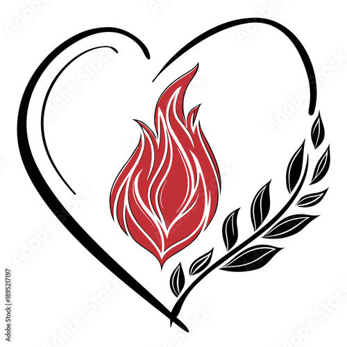 A vibrant flame contained within an abstract heart outline, symbolizing passionate love and intense emotion. Vector illustration.