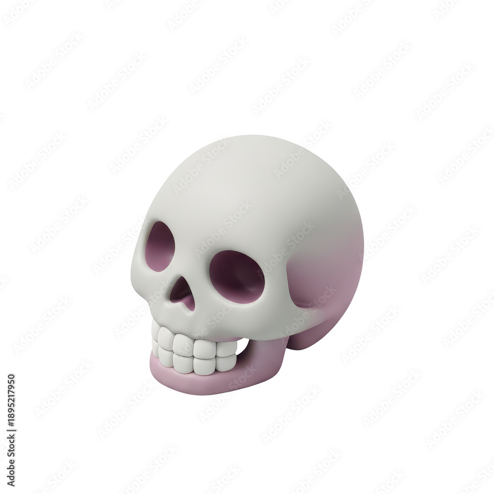 Obraz premium Stylized pink and white human skull figurine isolated on a white background.