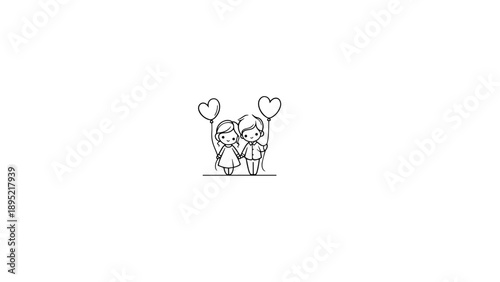 Happy couple holding heart balloons in love