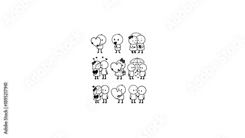 Adorable cartoon couples sharing love and affection