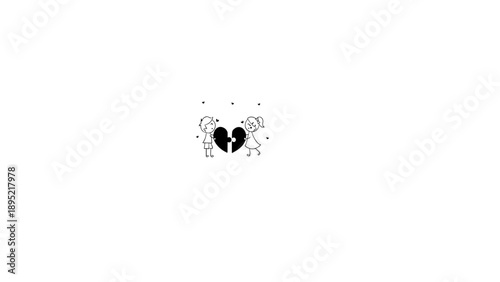 Couple holding puzzle heart pieces with love and disagreement