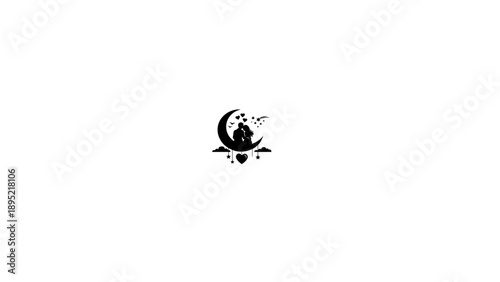 Couple kissing on a moonlit night with hearts and stars