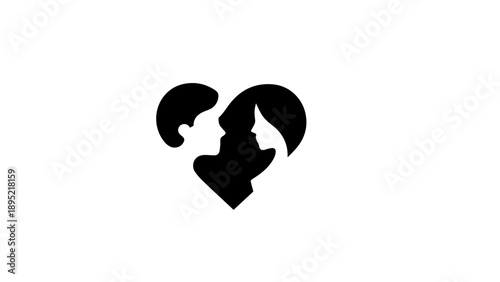 Romantic Couple Face Silhouette Forming Heart Shape on White Background