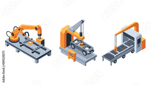 Automated industrial machinery: isometric robotic arms in modern manufacturing