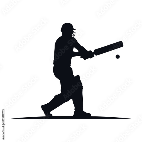 Vector silhouette of a man playing cricket with a white background