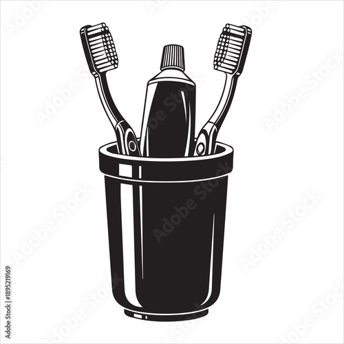 The toothpaste cup and  are illustrated separately against a white background.