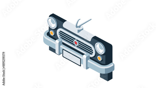 Classic car front isometric design: retro automobile with vintage charm
