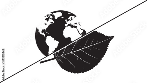 Earth planet and big leaf silhouette overlay for environment protection concept