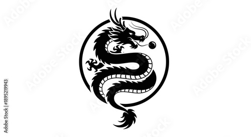 Black Dragon Illustration in Circle Design.