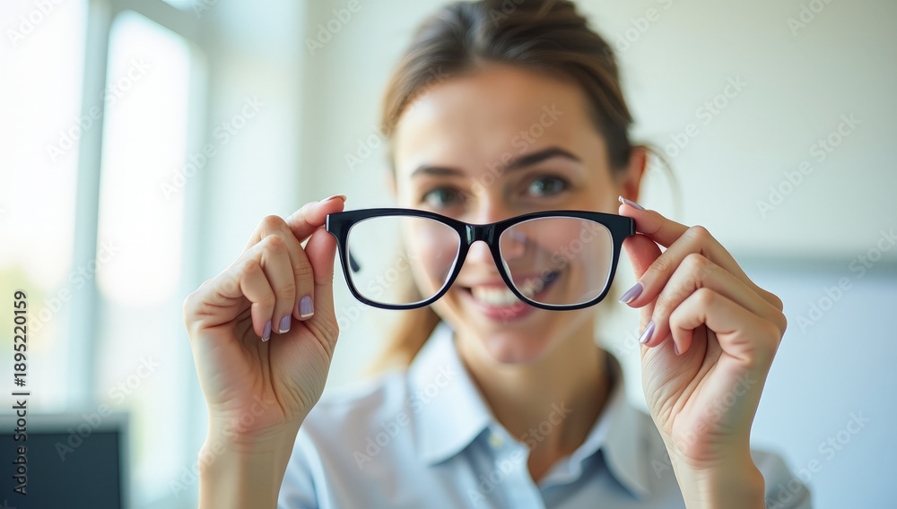 Fototapeta premium female office worker holds glasses in her hands