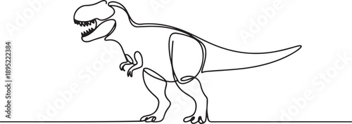 Continuous one line drawing of a Tyrannosaurus Rex dinosaur.one line vector illustration with white background.