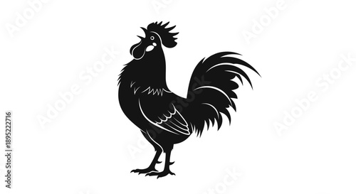Black Silhouette of a Rooster Standing.