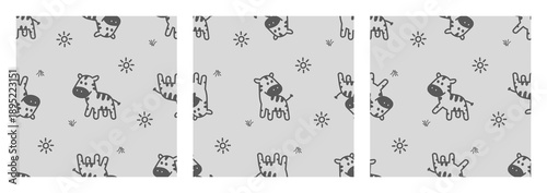 Zebra Doodle Hand Drawn Seamles Pattern, Cute Animal vector Set Collection