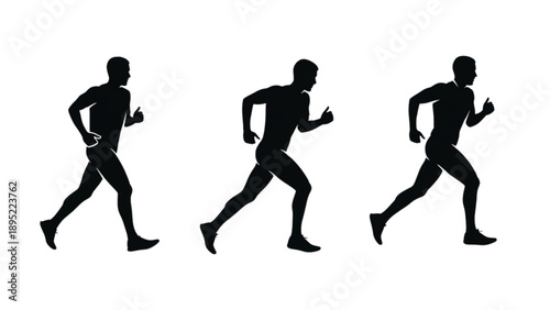  silhouettes showing movement through running sport and teamwork in a simple black vector style